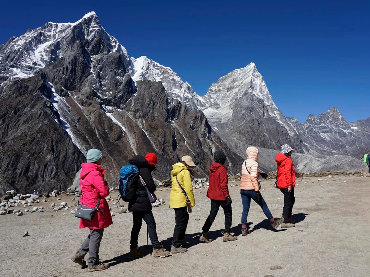 A group hiking to Everest Base Camp
