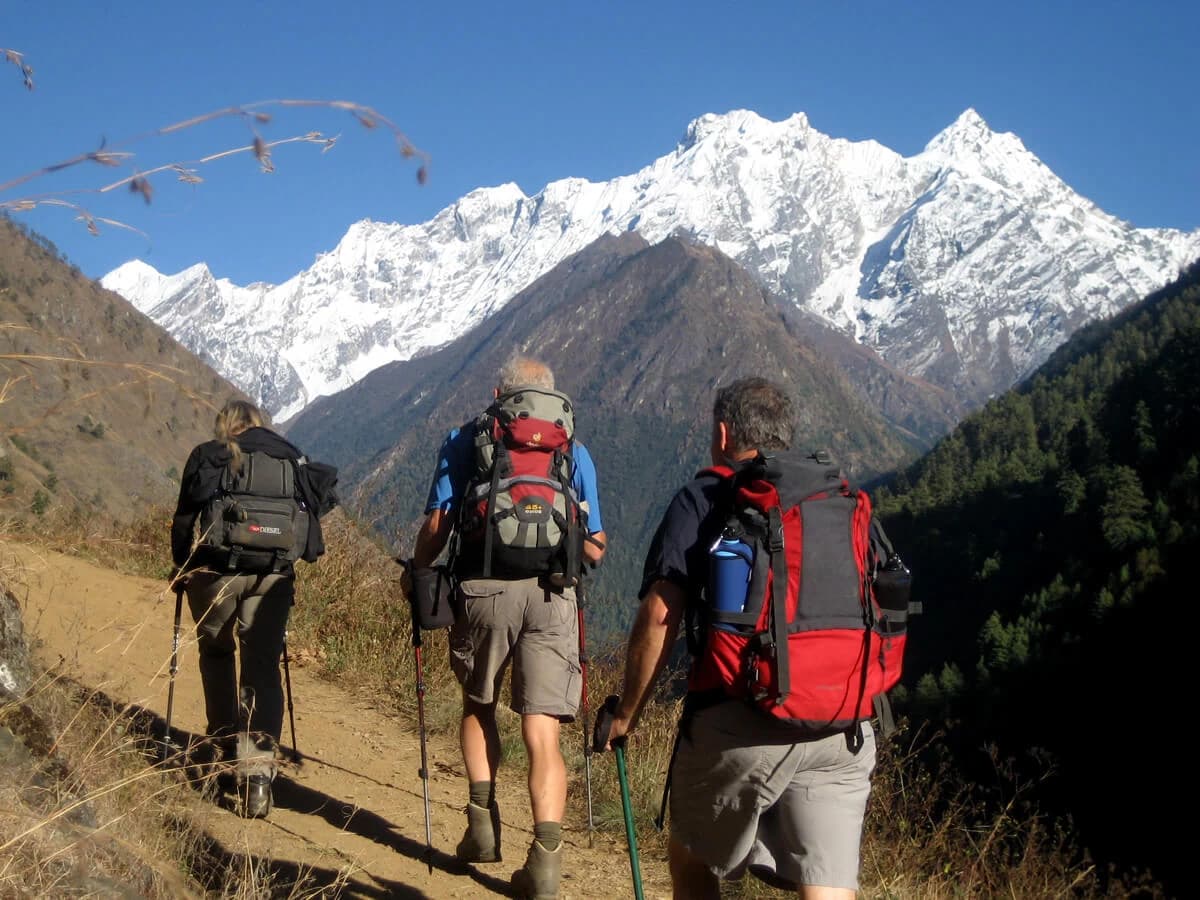 Trekking up to upper Tsum Valley from Chumling; the lower part