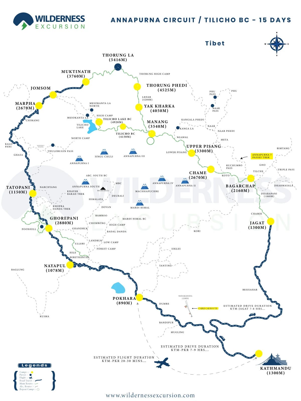 Annapurna Circuit Trek with Tilicho Lake Map