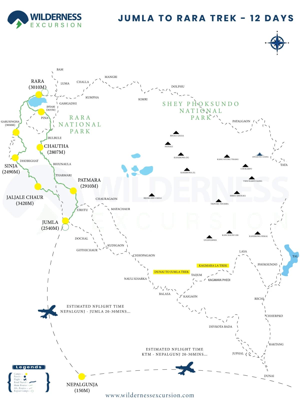 Jumla to Rara Lake Trek Route Map