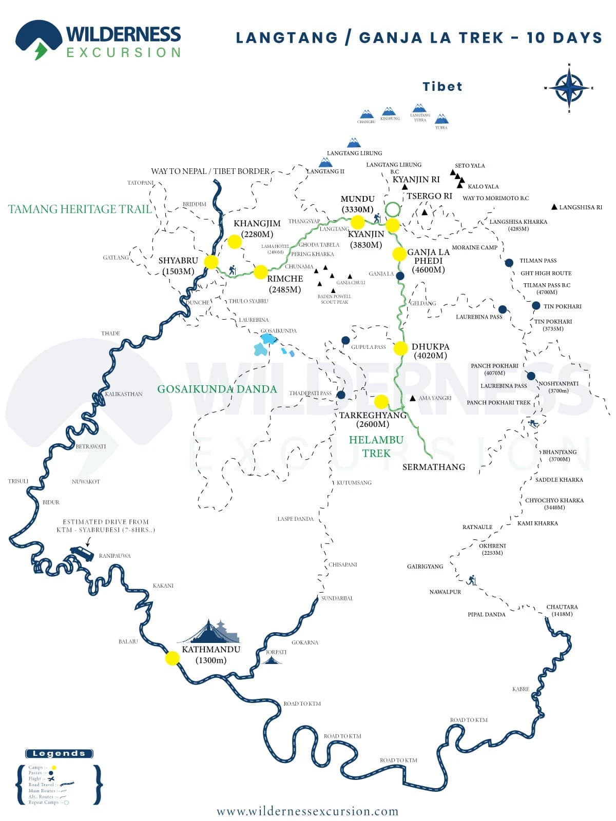 Langtang Ganjala Pass Trek Map
