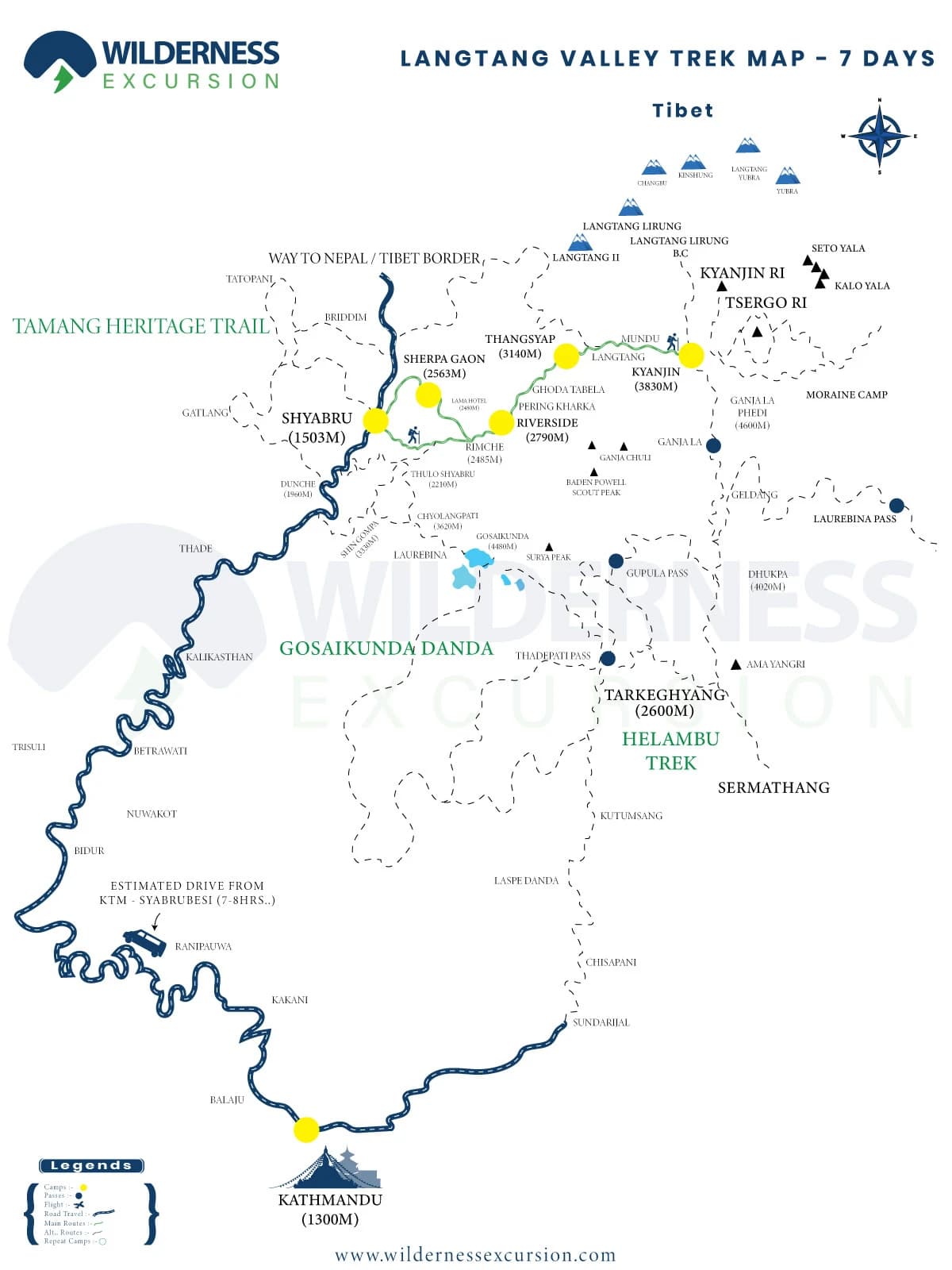 7 Days Langtang Trek Route Map