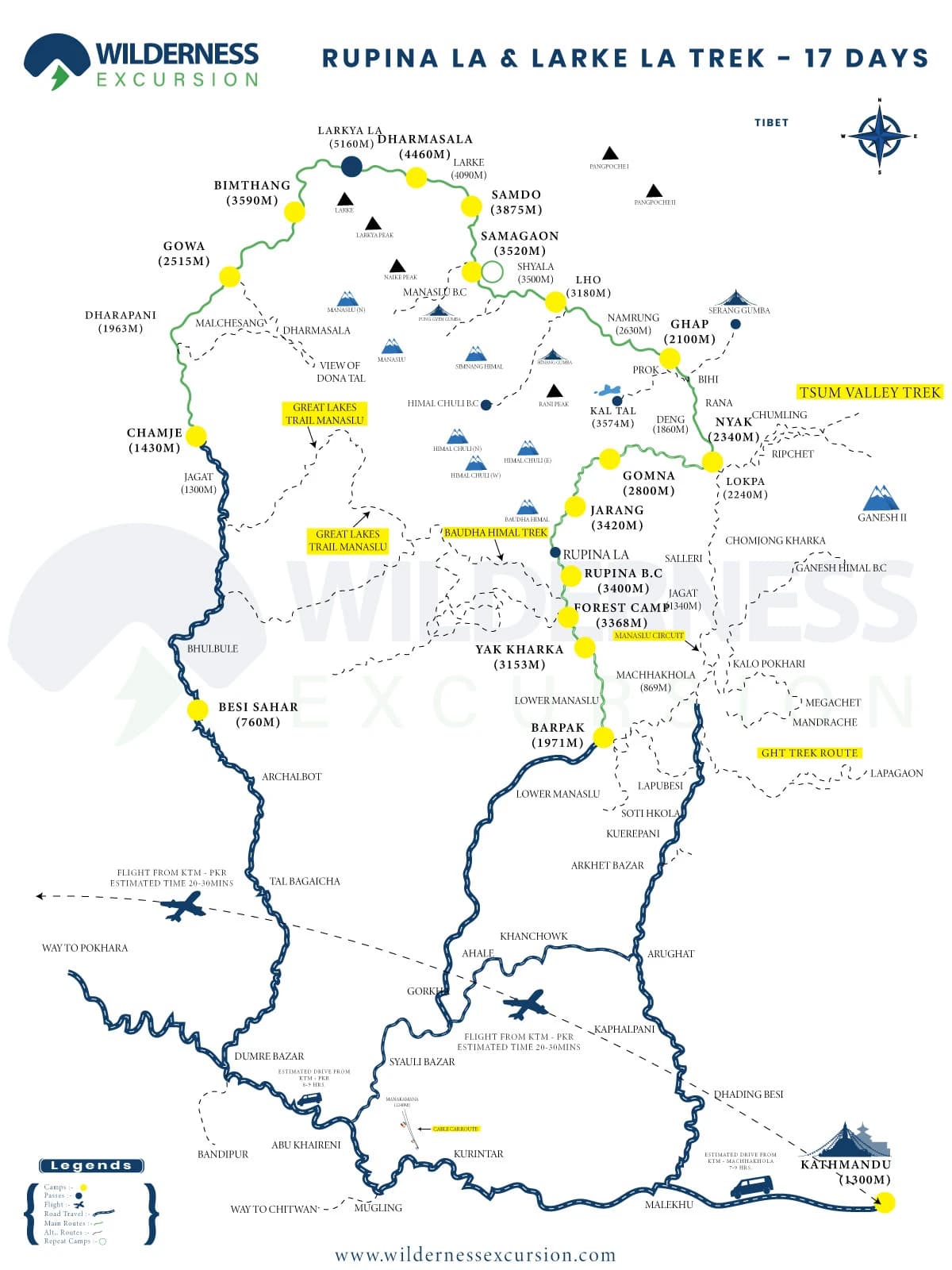 Rupina La Pass Trek with Manaslu Circuit Route Map