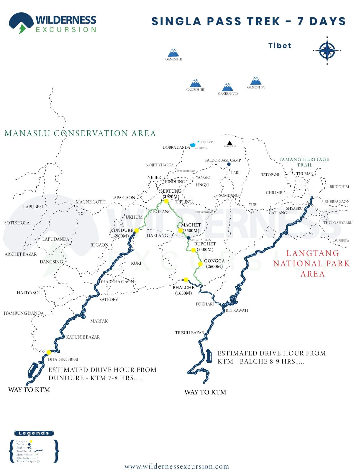 Singla Pass Trek in Ganesh Himal Route Map