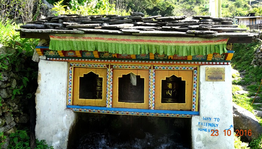Water driven prayer wheel at Briddim Tamang Heritage