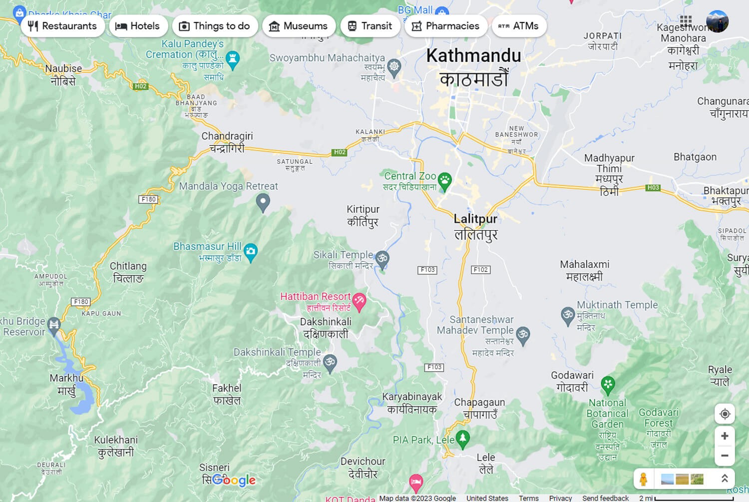 Chandragiri Chitlang Kulekhani Trek - Map